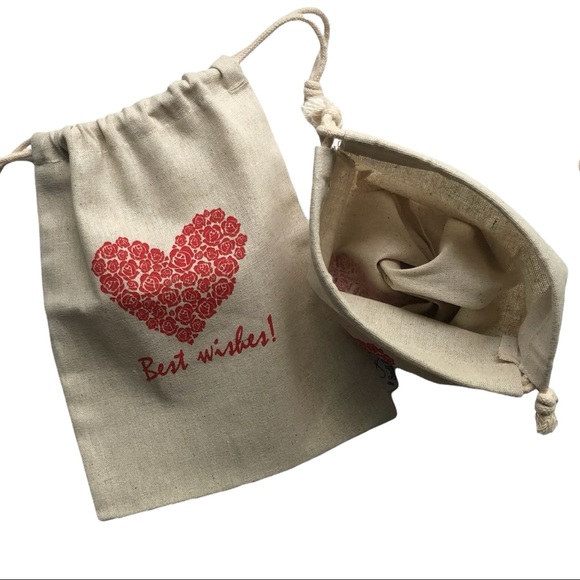 3 Best Wishes Fabric Draw String Gift Bags Wedding Heart Roses NEW - Picture 4 of 7